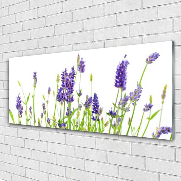 Tablou pe sticla Flori Floral Verde Violet Alb