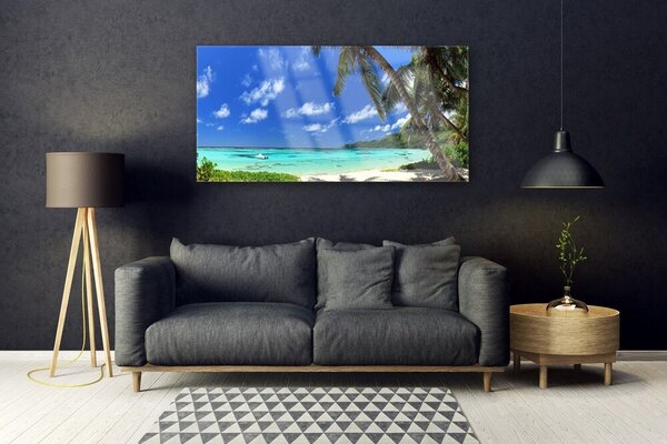 Tablou pe sticla Palm Sea peisaj copac Albastru Verde Maro