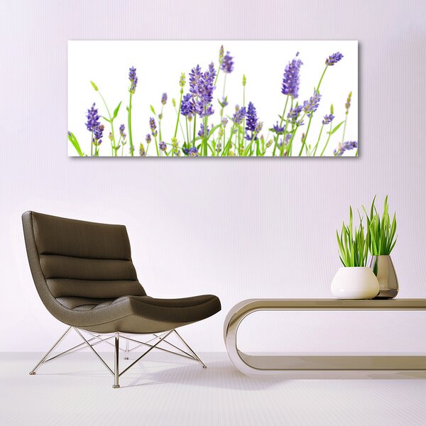 Tablou pe sticla Flori Floral Verde Violet Alb