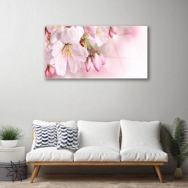 Tablou pe sticla Flori roz Floral
