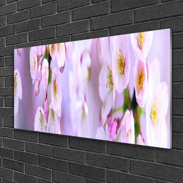 Tablou pe sticla Flori Floral Alb Violet