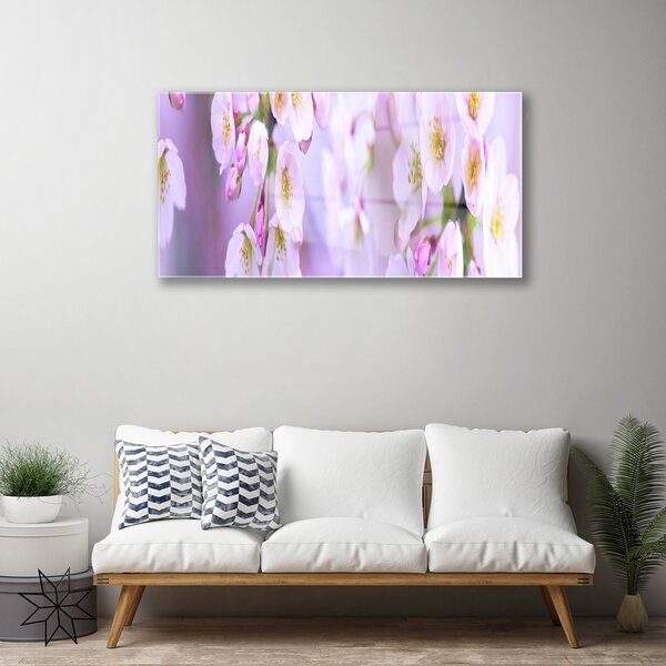 Tablou pe sticla Flori Floral Alb Violet