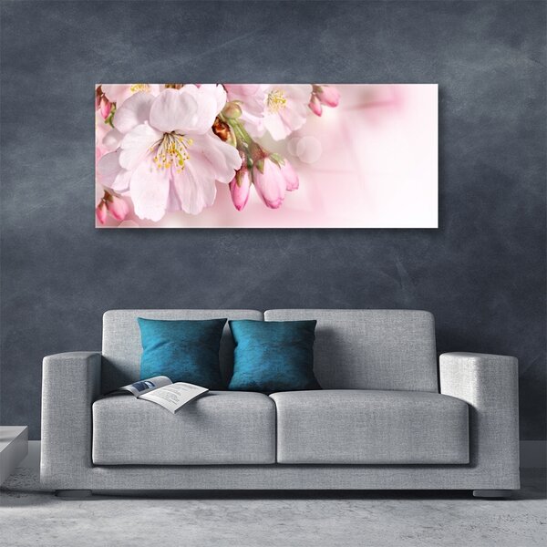 Tablou pe sticla Flori roz Floral