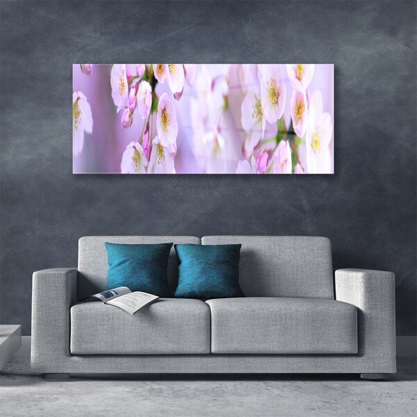 Tablou pe sticla Flori Floral Alb Violet