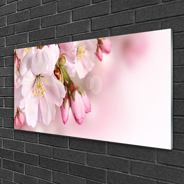 Tablou pe sticla Flori roz Floral