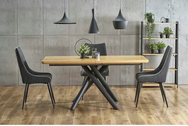 Masa mare living DERRICK, stejar natural/negru, 160/200x90x75 cm