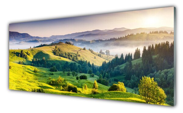 Panou sticla bucatarie Mountain Câmp Ceață Natura Verde Alb
