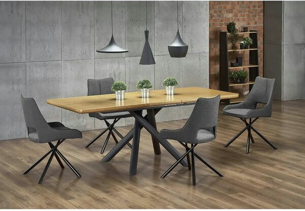 Masa mare living DERRICK, stejar natural/negru, 160/200x90x75 cm