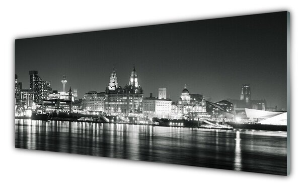 Panou sticla bucatarie Water City Case Negru Gri Alb