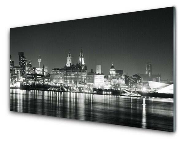 Panou sticla bucatarie Water City Case Negru Gri Alb