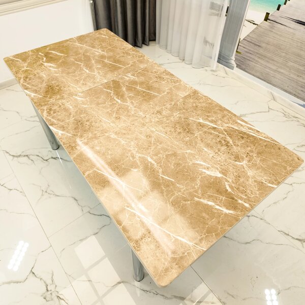 Masa extensibila Napoli, DENVER, marmura beige, picioare cromate, 130x80x76 cm