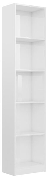 Bibliotecă cu 5 rafturi, alb extralucios, 40x24x175 cm, PAL