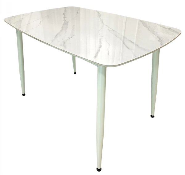 Masa Viena, DENVER, blat ceramic marmura alba, picioare bej, 120x80x73 cm