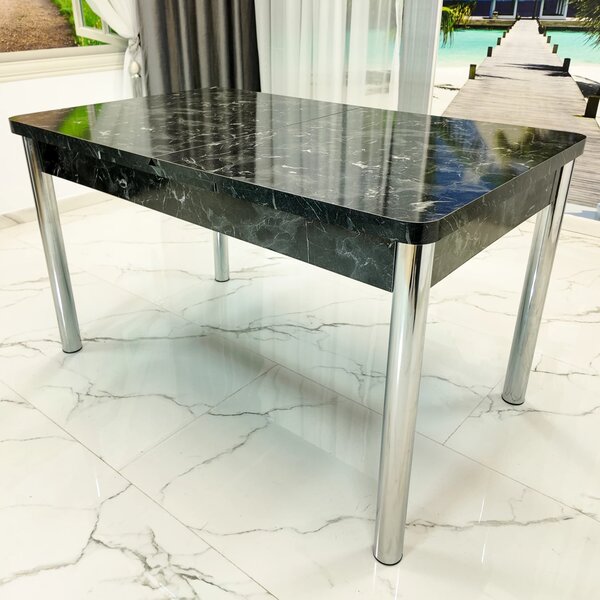 Masa extensibila Napoli, DENVER, marmura neagra, picioare cromate, 130x80x76 cm