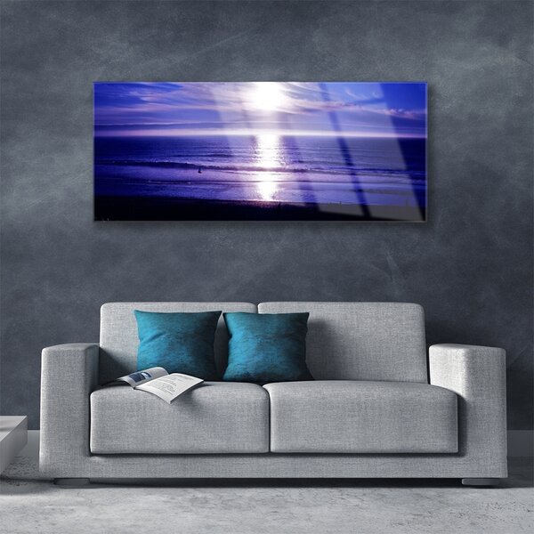 Tablou pe sticla Sea Sun Peisaj Alb Violet