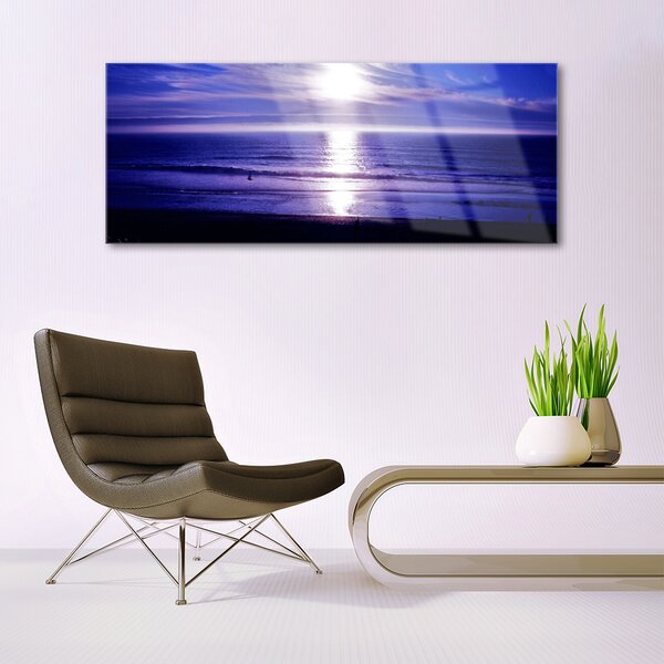 Tablou pe sticla Sea Sun Peisaj Alb Violet