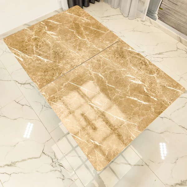 Masa extensibila Napoli, DENVER, marmura beige, picioare negre, 130x80x76 cm