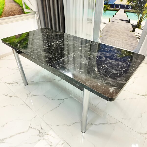 Masa extensibila Napoli, DENVER, marmura neagra, picioare cromate, 130x80x76 cm