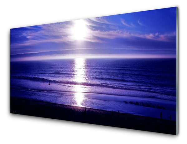 Panou sticla bucatarie Sea Sun Peisaj Alb Violet