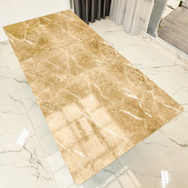 Masa extensibila Napoli, DENVER, marmura beige, picioare negre, 130x80x76 cm