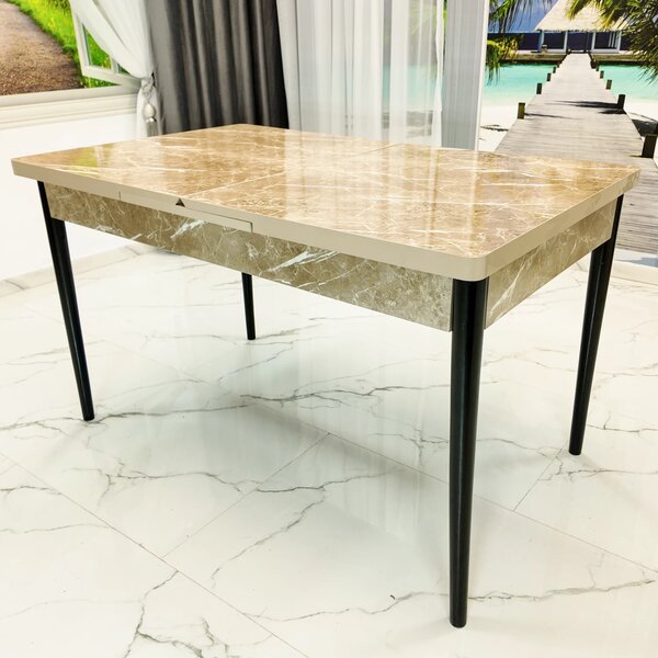 Masa extensibila Napoli, DENVER, marmura beige, picioare negre, 130x80x76 cm