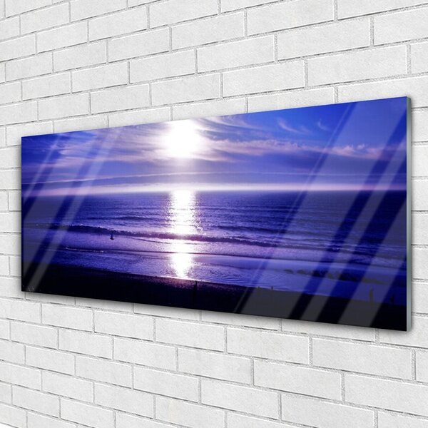 Tablou pe sticla Sea Sun Peisaj Alb Violet