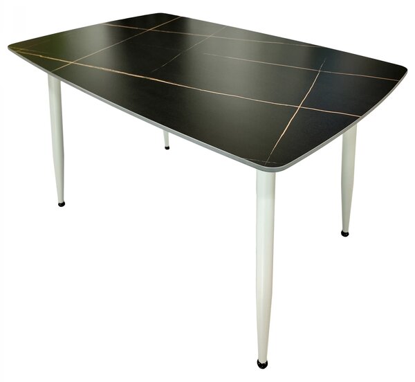 Masa Viena, DENVER, blat ceramic marmura neagra, picioare bej, 120x80x73 cm