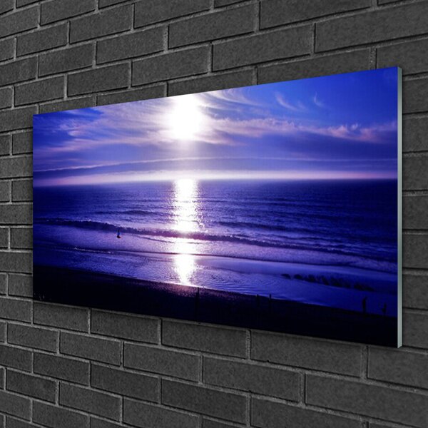 Tablou pe sticla Sea Sun Peisaj Alb Violet