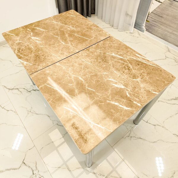 Masa extensibila Napoli, DENVER, marmura beige, picioare cromate, 130x80x76 cm