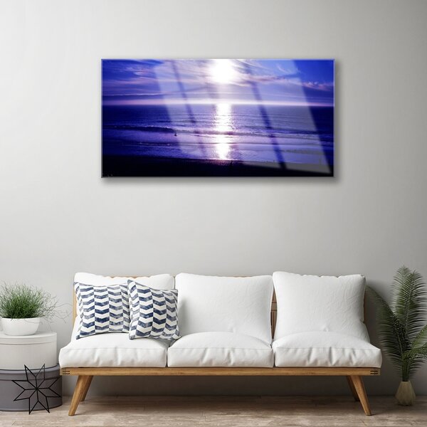 Tablou pe sticla Sea Sun Peisaj Alb Violet