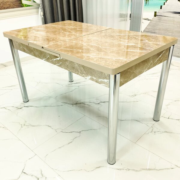 Masa extensibila Napoli, DENVER, marmura beige, picioare cromate, 130x80x76 cm
