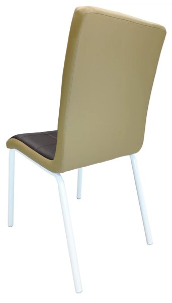 Scaun Miami, DENVER, piele ecologica maro si bej , picioare metalice albe, 53x53x82 cm