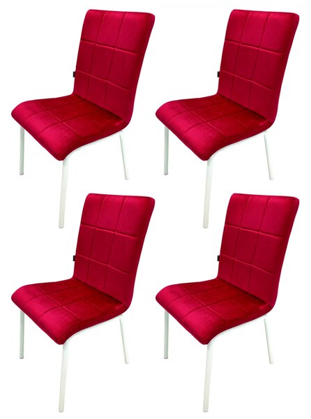 Set 4 scaune Miami, DENVER, catifea bordo, picioare metalice albe, 53x53x84 cm