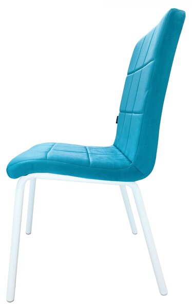 Set 6 scaune Miami, DENVER, catifea turcoaz, picioare metalice albe, 53x53x86 cm