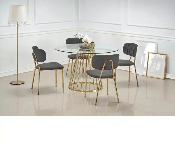 Masa sticla rotunda bucatarie LIVERPOOL, transparent/auriu, 120x120x75