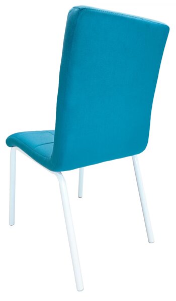 Set 6 scaune Miami, DENVER, catifea turcoaz, picioare metalice albe, 53x53x86 cm
