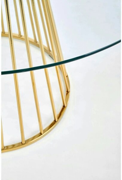 Masa sticla rotunda bucatarie LIVERPOOL, transparent/auriu, 120x120x75