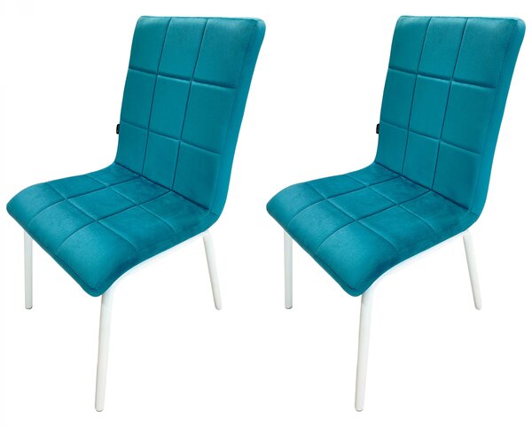 Set 2 scaune Miami, DENVER, catifea turcoaz, picioare metalice albe, 53x53x82 cm