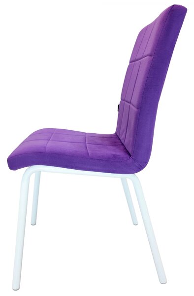 Set 2 scaune Miami, DENVER, catifea mov, picioare metalice albe, 53x53x82 cm