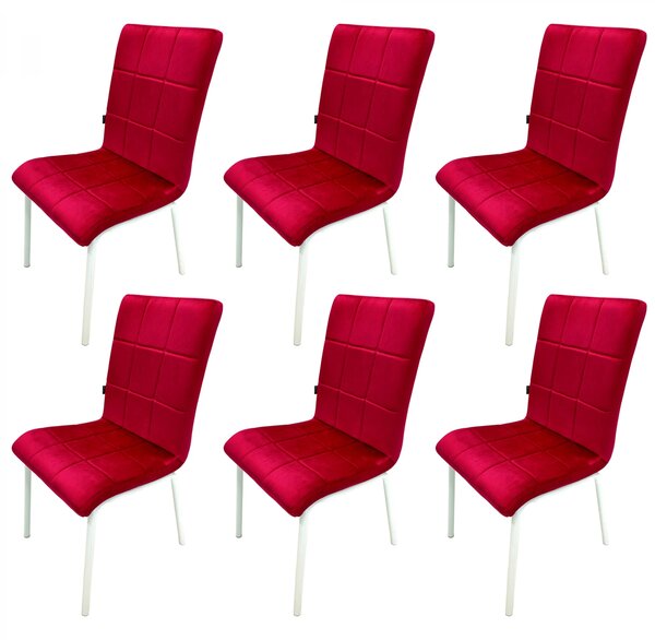 Set 6 scaune Miami, DENVER, catifea bordo, picioare metalice albe, 53x53x86 cm