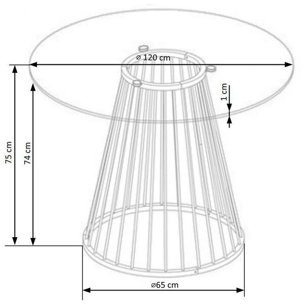 Masa sticla rotunda bucatarie LIVERPOOL, transparent/auriu, 120x120x75