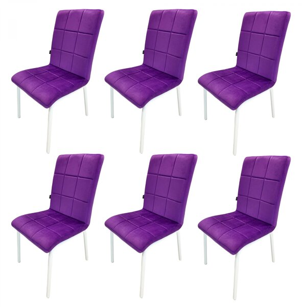 Set 6 scaune Miami, DENVER, catifea mov, picioare metalice albe, 53x53x86 cm