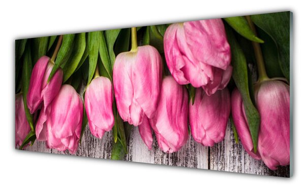 Tablou pe sticla Lalele Floral Roz Verde