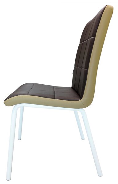 Scaun Miami, DENVER, piele ecologica maro si bej , picioare metalice albe, 53x53x82 cm