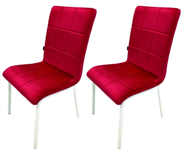 Set 2 scaune Miami, DENVER, catifea bordo, picioare metalice albe, 53x53x82 cm