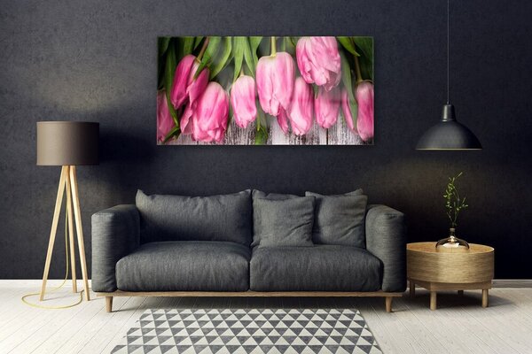 Tablou pe sticla Lalele Floral Roz Verde