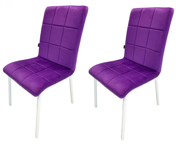 Set 2 scaune Miami, DENVER, catifea mov, picioare metalice albe, 53x53x82 cm