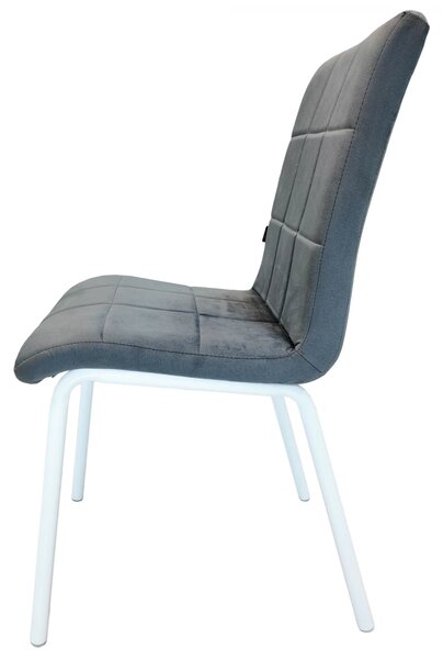 Scaun Miami, DENVER, catifea gri, picioare metalice albe, 53x53x82 cm