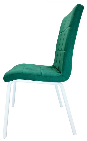 Set 4 scaune Miami, DENVER, catifea verde, picioare metalice albe, 53x53x84 cm
