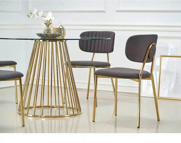 Masa sticla rotunda bucatarie LIVERPOOL, transparent/auriu, 120x120x75